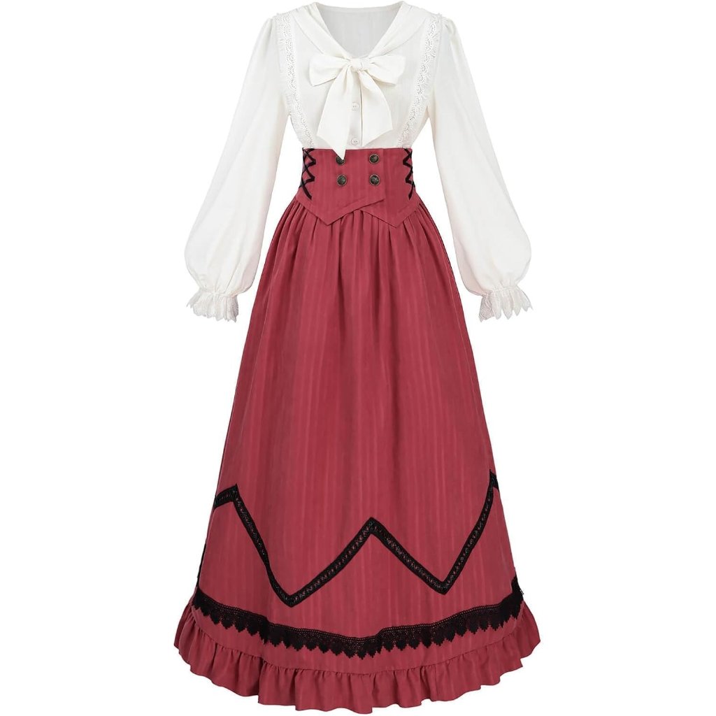 Women's Victorian Dress Costume 1800s Edwardian Renaissance Blouse Skirt Set